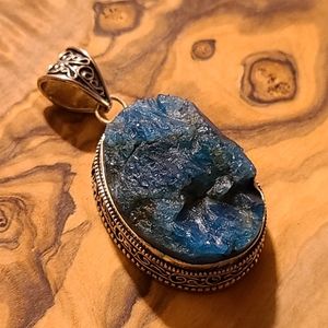 Faux kyanite azurite gemstone crystal silver pendant